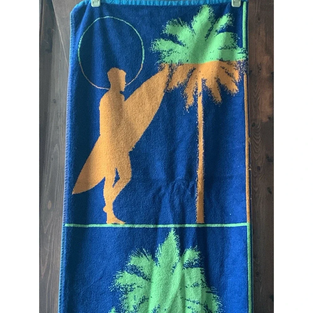 Resort Living Beach Towel Palm And Surfers Thick Cotton Multicolored 72